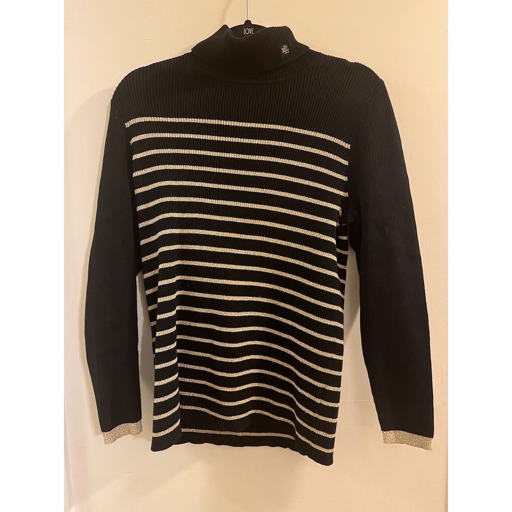 Lauren Ralph Lauren Womens Turtleneck Sweater & Gold Stripe‎ Knit Size 1X